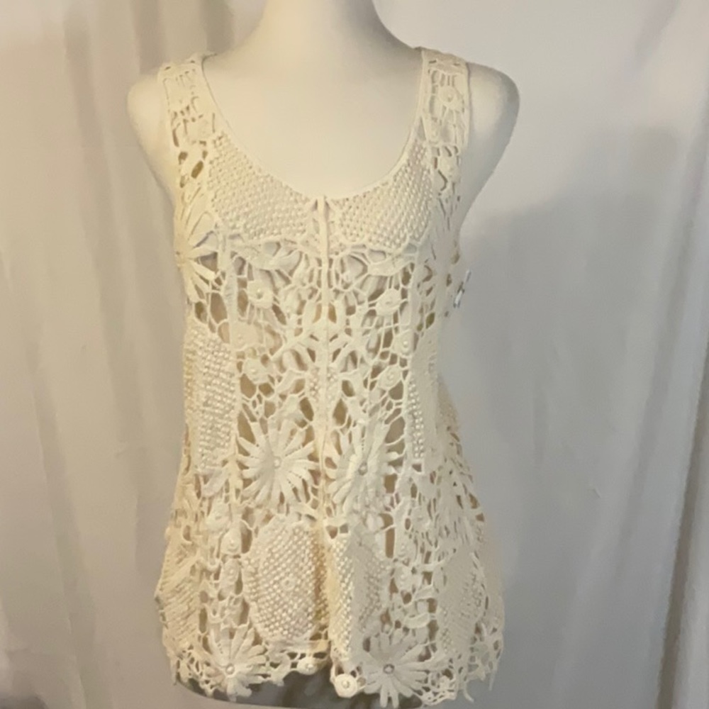 Olivia Sky Cream Crochet Floral Tank Top